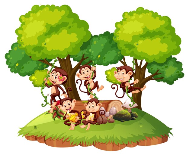 Bosque aislado con monos traviesos