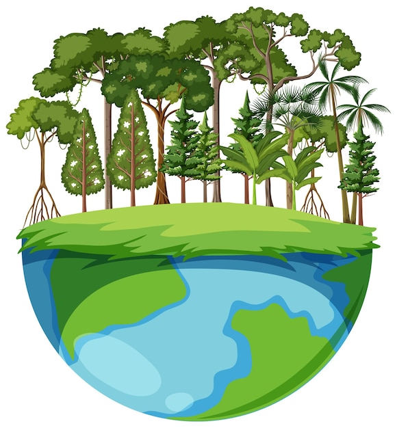 Bosque de árboles en vector de globo