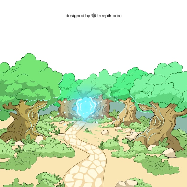 Vector gratuito bosque ilustrado con una luz azul