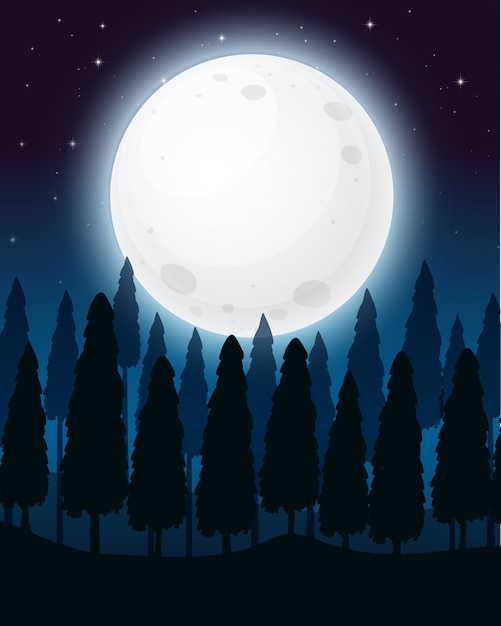 Vector gratuito un bosque en la noche de luna llena