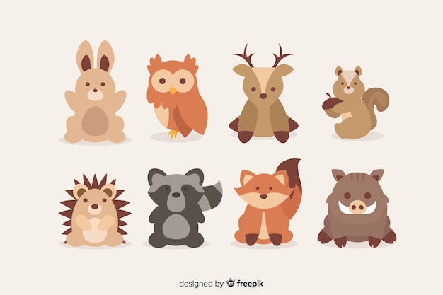 Vector gratuito bosque de otoño animales diseño plano