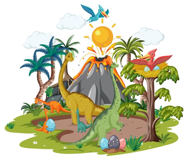 Bosque prehistórico aislado con dinosaurio