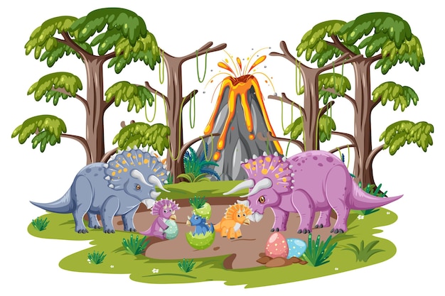 Bosque prehistórico aislado con dinosaurio