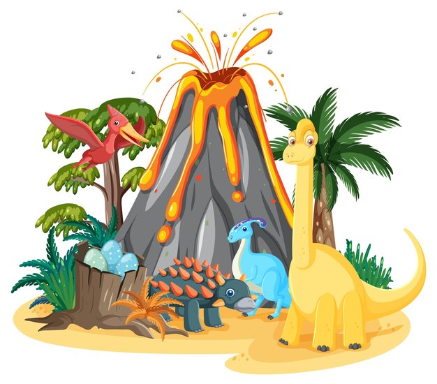 Bosque prehistórico aislado con dinosaurio