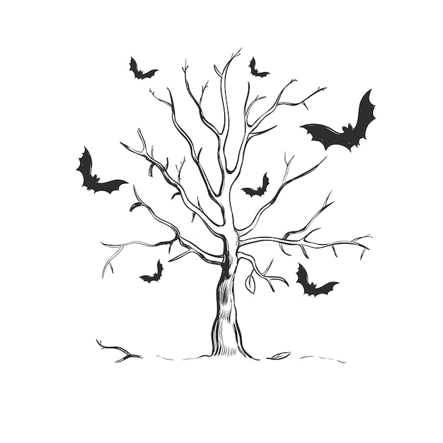 Vector gratuito bosquejo del árbol de halloween