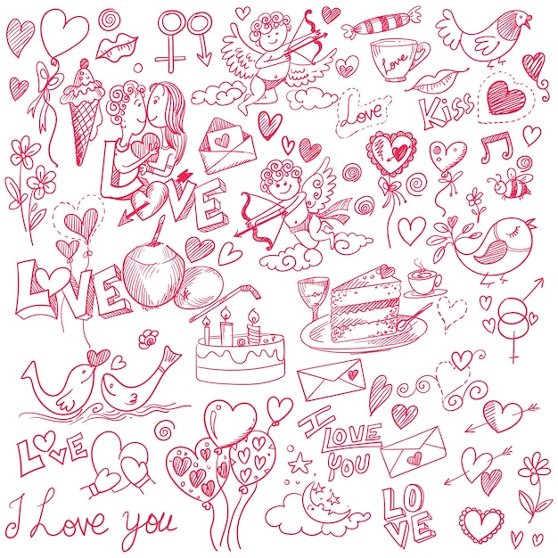 Vector gratuito bosquejo del doodle de la página del libro de recuerdos del día de san valentín dibujar a mano