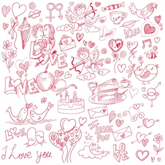 Bosquejo del doodle de la página del libro de recuerdos del día de san valentín dibujar a mano