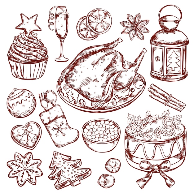 Bosquejo del menú de comida de Navidad