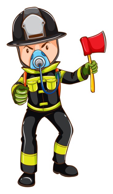 Un bosquejo simple de un bombero que sostiene un hacha