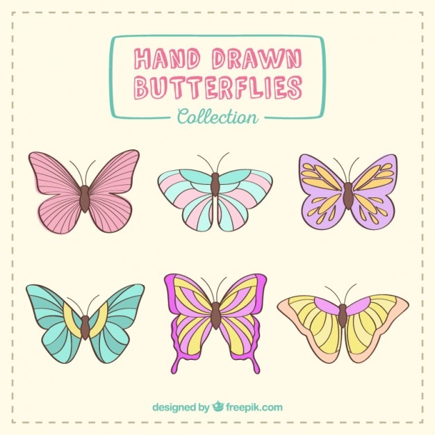 Vector gratuito bosquejos colores mariposas paquete