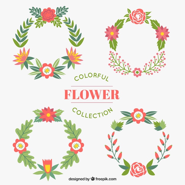 Vector gratuito bosquejos coronas de flores en colores