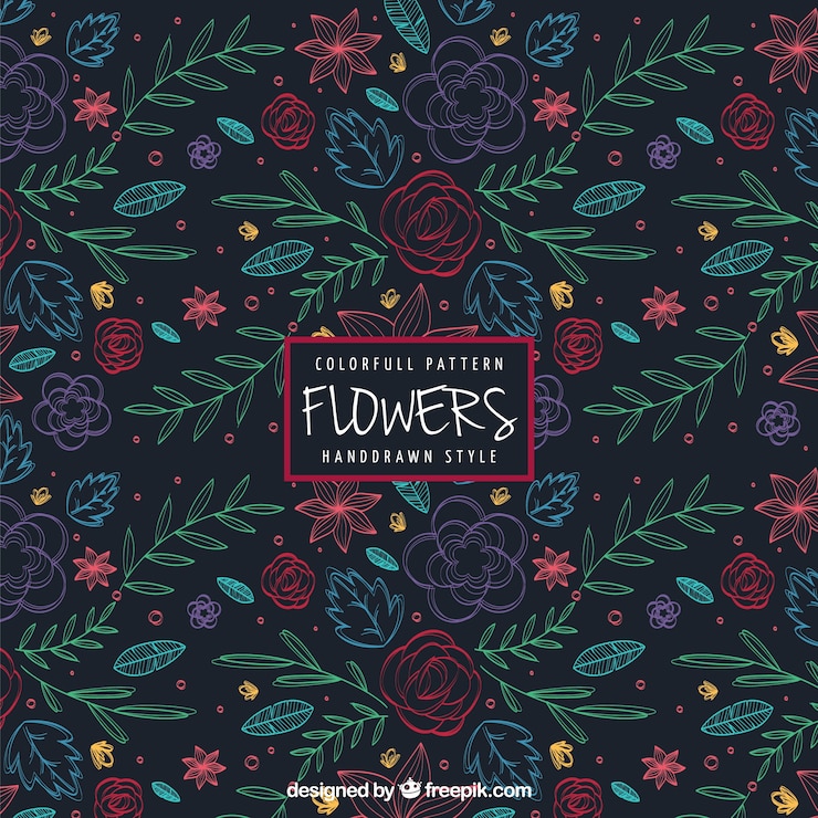 Vector gratuito bosquejos variedad de flores y hojas de fondo
