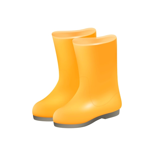 Botas de goma naranja para ilustración 3D de jardinero o agricultor. Dibujo de dibujos animados de zapatos para jardín o granja en estilo 3D sobre fondo blanco. Agricultura, jardinería, agricultura, calzado, concepto de protección.