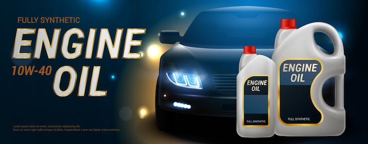 Vector gratuito bote de plástico realista de banner de aceite de motor para aceite de motor
