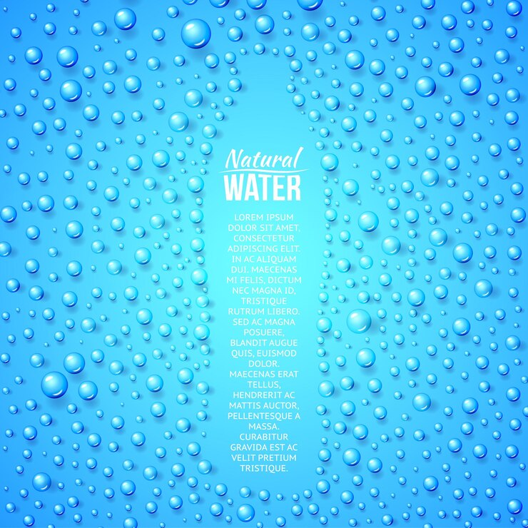 Botella de agua natural. Gotas de agua.