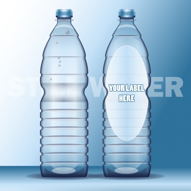 Botella de agua realista con etiqueta plantilla