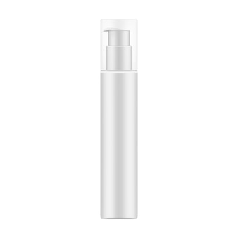 Botella cosmética blanca con dispensador y maqueta de tapa transparente transparente. producto de belleza para el cuidado de la piel