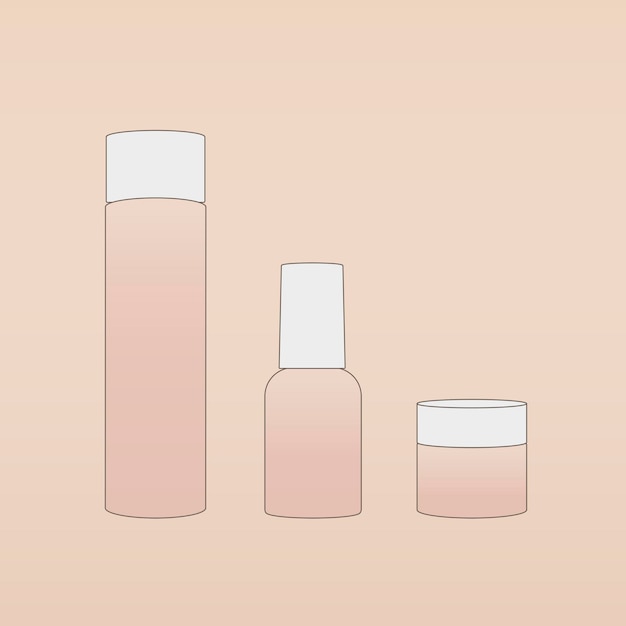 Vector gratuito botella cosmética degradada, conjunto de ilustraciones vectoriales de envases de belleza y cuidado de la piel