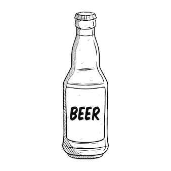 Botella de ilustración de vector de estilo de dibujo de cerveza fría aislado sobre fondo blanco