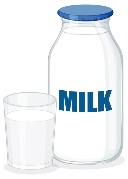 Botella de leche con un vaso