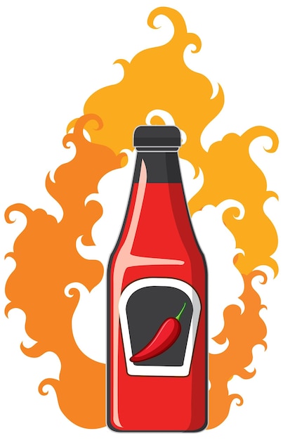 Botella de salsa de chile con fuego