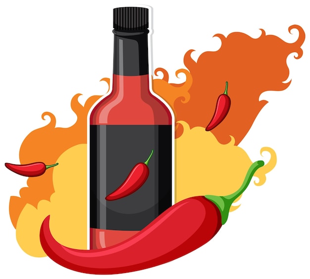Botella de salsa de chile con fuego