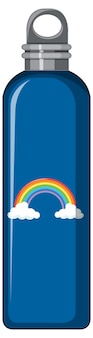 Una botella termo azul con patrón de arco iris.