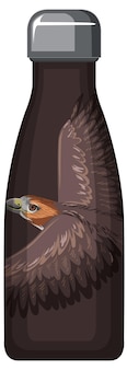 Una botella termo marrón con patrón de halcón.