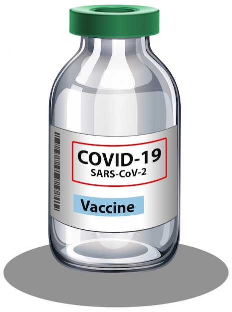 Botella de vacuna de coronavirus sobre fondo blanco.