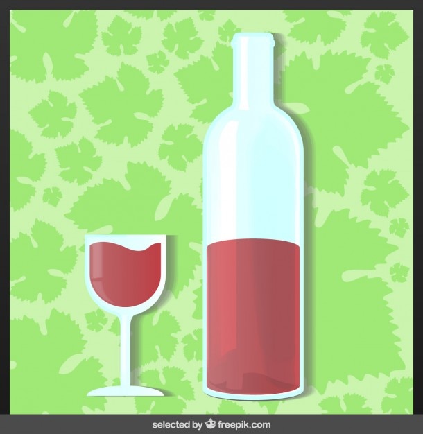 Vector gratuito botella y vaso de vino