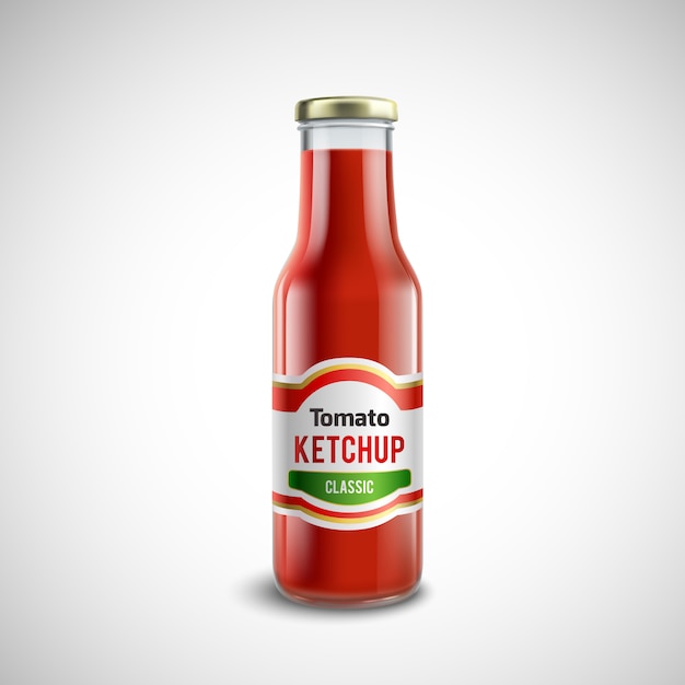 Botella de vidrio ketchup en estilo realista