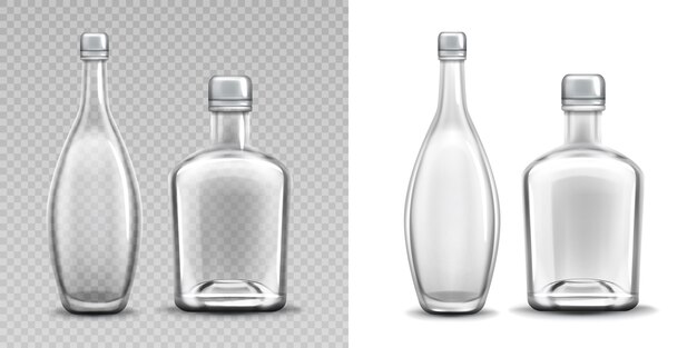 Botella de vidrio de vodka paquete de alcohol lleno realista