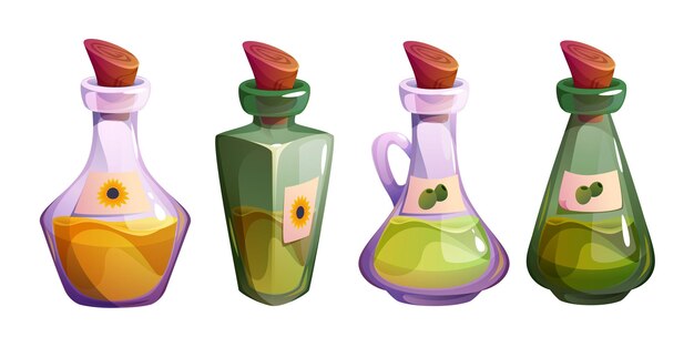 Botellas de aceite aisladas sobre un fondo blanco