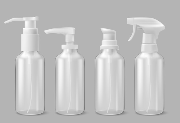 Vector gratuito botellas de cosméticos realistas con bomba.