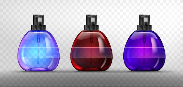 Botellas de perfume colocadas sobre un fondo transparente