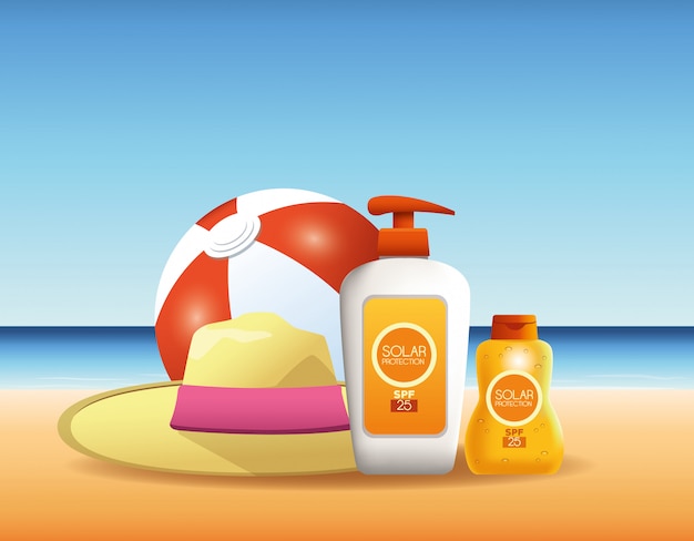 Botellas de protección solar productos para publicidad de verano.