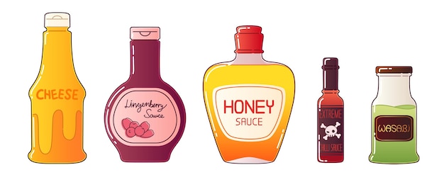 Botellas de salsa aisladas sobre un fondo blanco