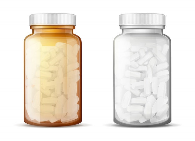 Botellas de vidrio con pastillas realistas
