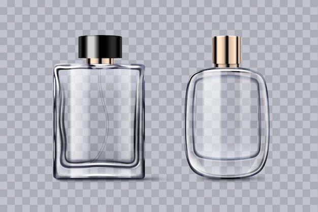 Botellas de vidrio para perfumes colocadas en transparente