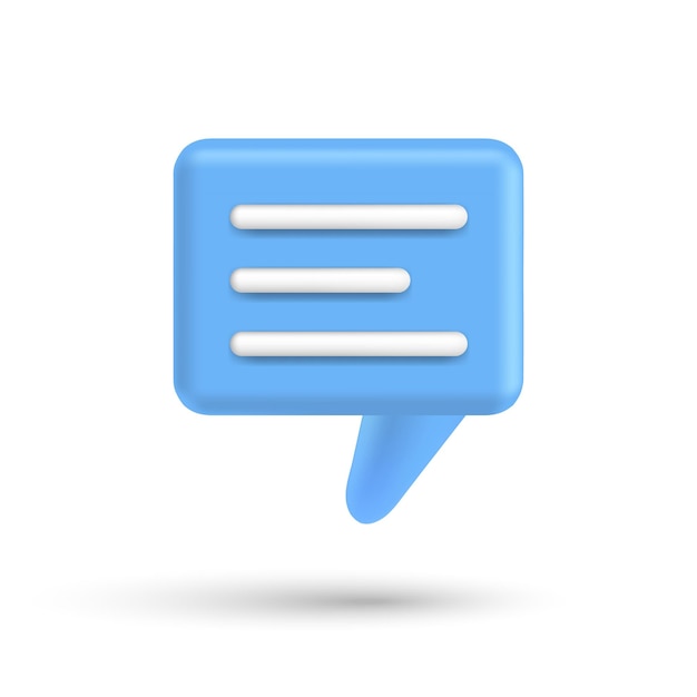Botón de chat de cuadro 3d de burbuja de voz Globo de conversación de mensaje en estilo de representación Icono de habla vectorial 3d