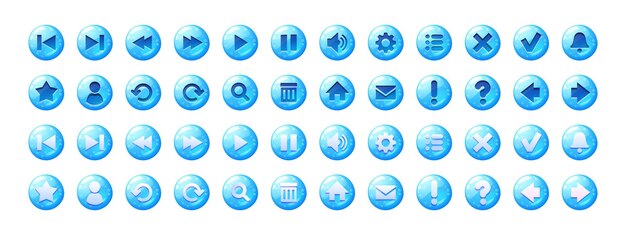 Botones de círculo con iconos y textura de gelatina azul