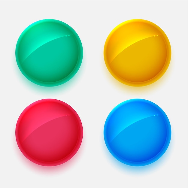 Botones de círculos brillantes en cuatro colores.