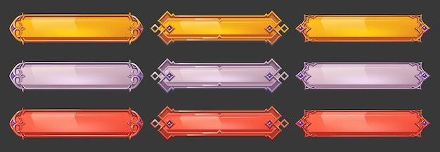 Botones de elementos de interfaz de usuario de marcos de menú de juego medieval
