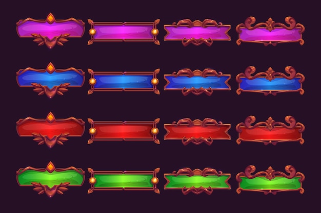 Botones de elementos de interfaz de usuario de marcos de menú de juego medieval