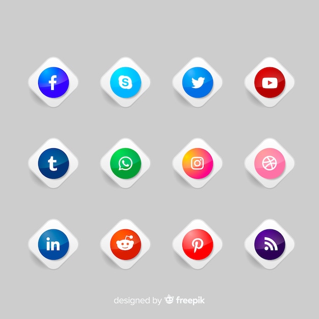 Vector gratuito botones realistas con colección de logotipos de redes sociales