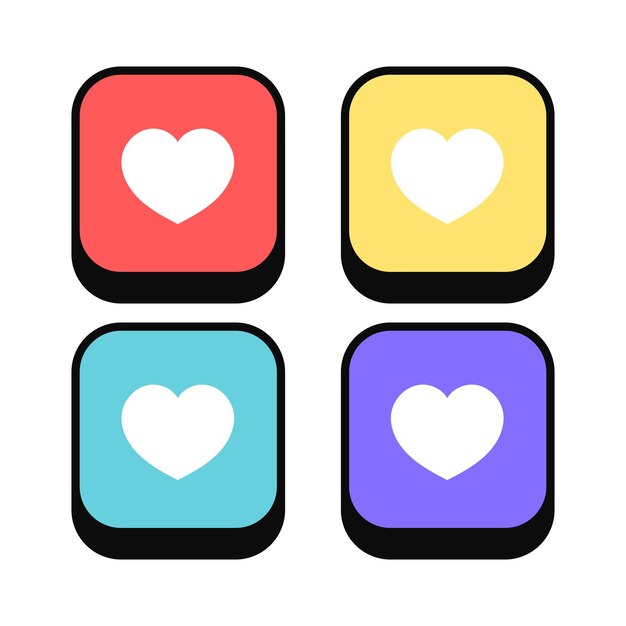 Botones rectangulares redondos de corazón