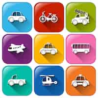 Vector gratuito botones redondeados con los diferentes tipos de transporte