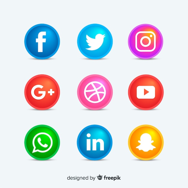 Botones redondos de iconos de redes sociales