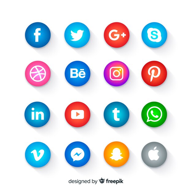 Botones redondos de iconos de redes sociales