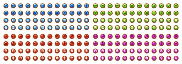 Botones web de círculo con marco de madera e iconos